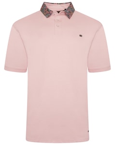 KAM Jersey Polo With Floral Collar Pink
